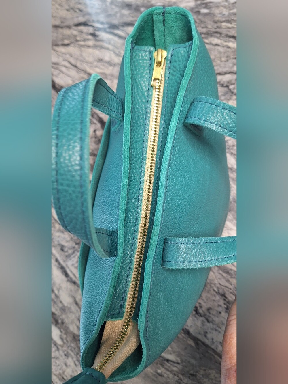 Portland Leather Goods Mini Crossbody Tote, Seafoam, NWOT - Picture 7 of 8